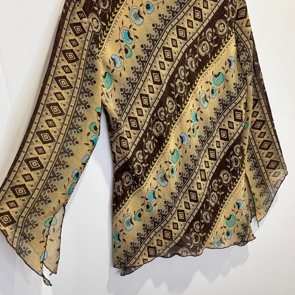 Brown Boho Y2K V-Neck Bell Sleeve Blouse M - Picture 12 of 14